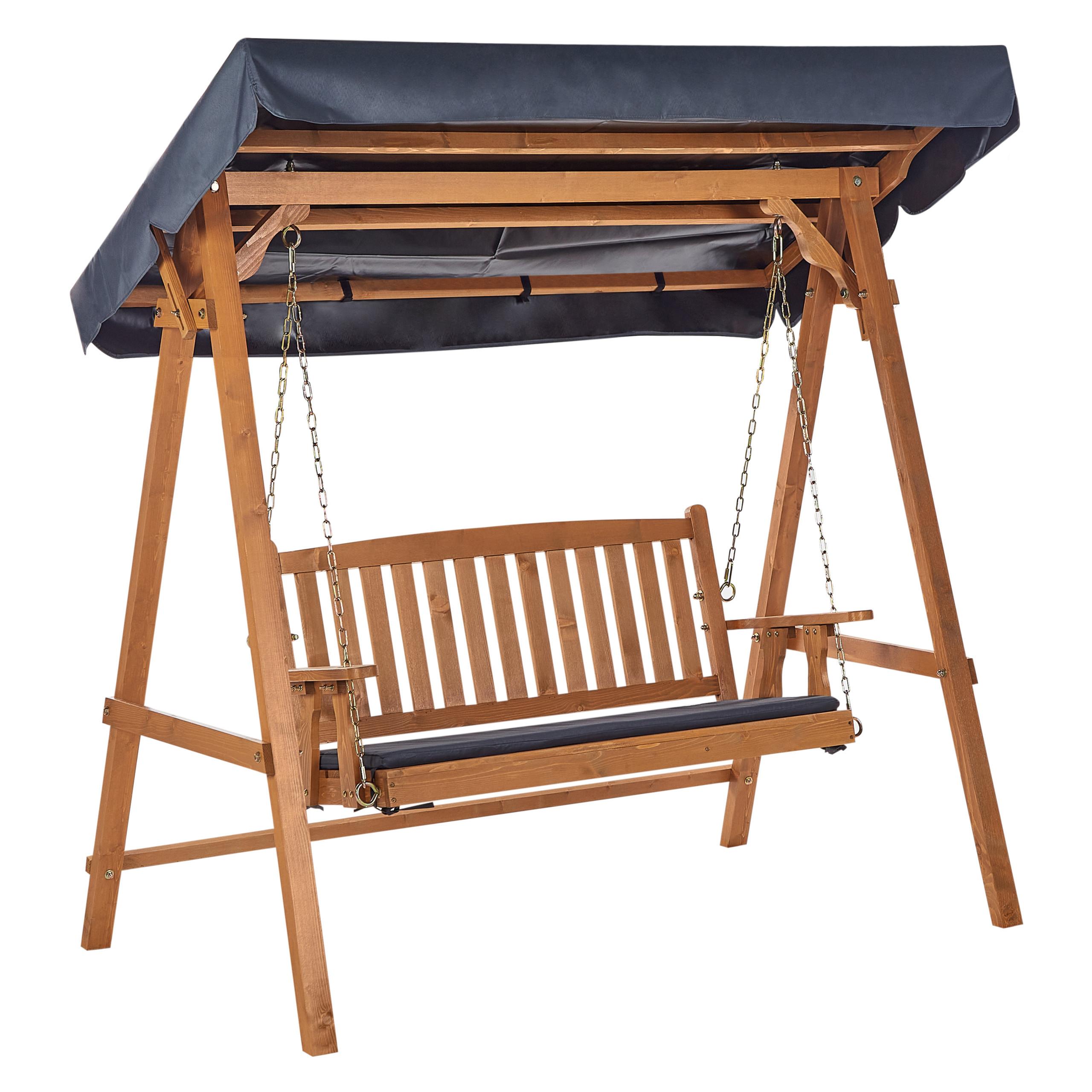 HOLLYWOODSCHAUKEL 2-Sitzer Heller Holzfarbton Fibbialla - Hellbraun/Grau, Holz (183/180/109cm) - Beliani