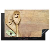 HERDABDECKPLATTE Holz - Löffel - Braun - Smiley Ceranfeldabdeckung 85x52 cm - Hellbraun, Kunststoff (85/52/0.2cm) - MuchoWow