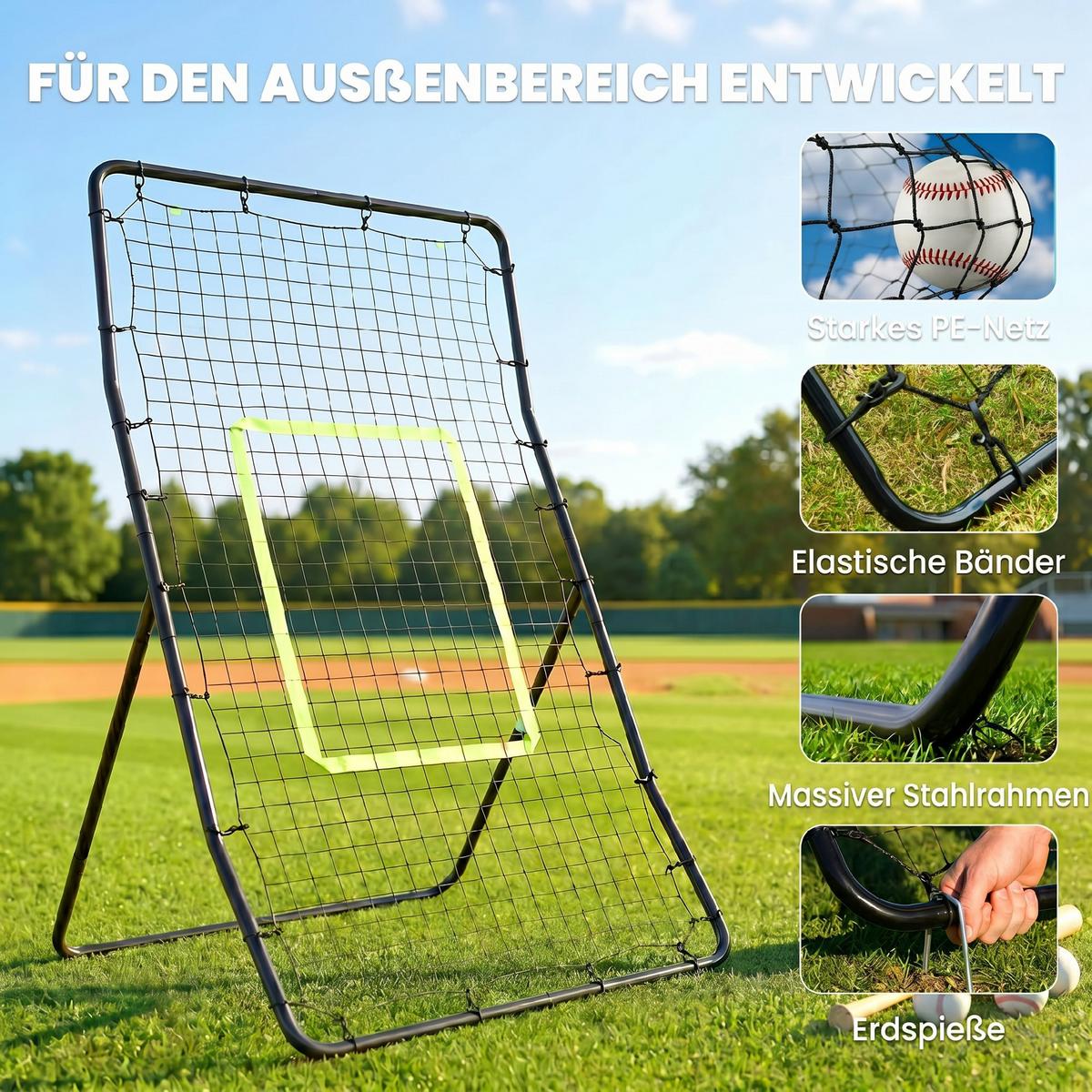 REBOUNDER Kickback Tor Rückprallwand Trainingsnetz Stahl 75x126cm - Schwarz, Metall (80/90cm) - HOMCOM