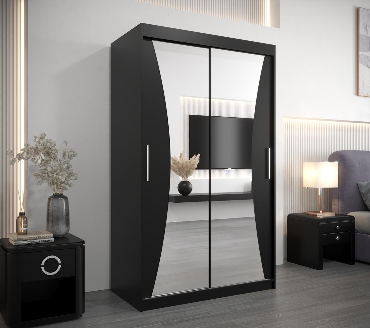 SCHWEBETÜRENSCHRANK 200/120/62 2-türig - Silberfarben/Schwarz, Holz/Kunststoff (120/200/62cm) - MÖBEL KRYSPOL