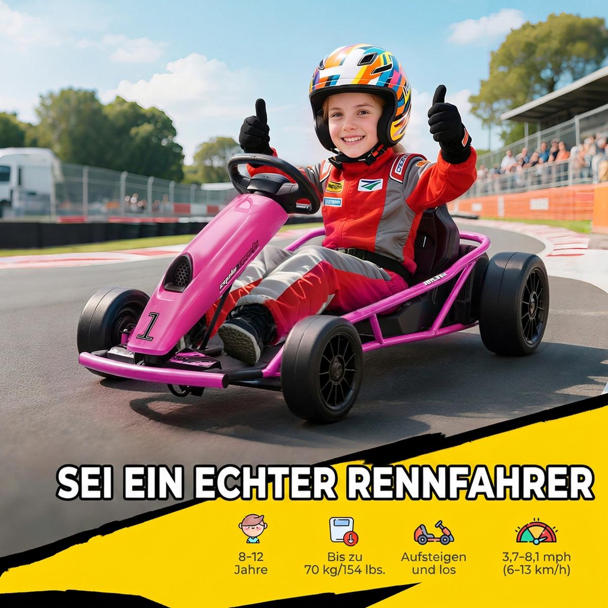 ELEKTRO-GO-KART Kunststoff Metall Rosa - Rosa, Kunststoff (115/77/54cm) - HOMCOM