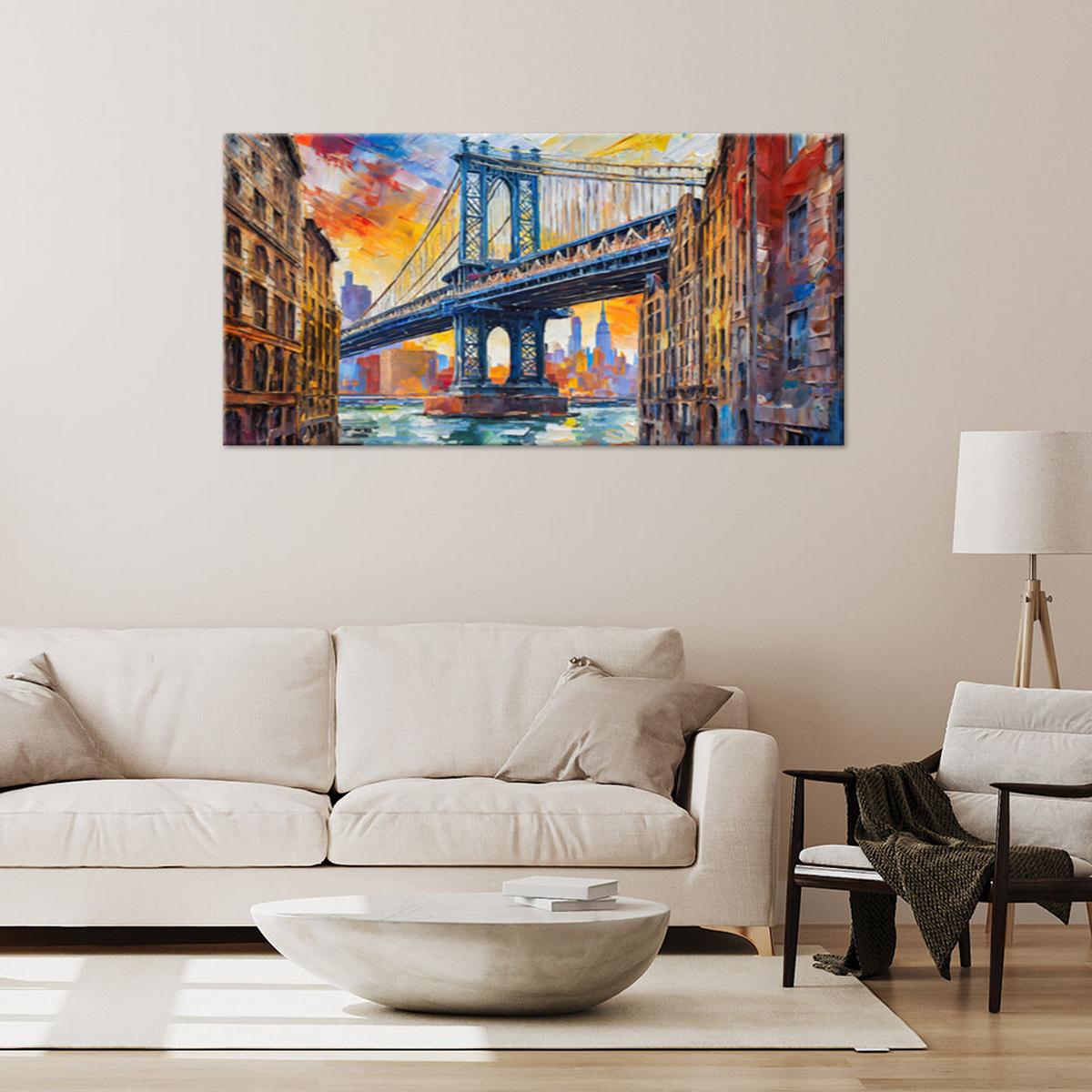 LEINWANDBILD Brücke New York Impressionismus 100x50cm - Multicolor, Textil (100/50cm) - Feeby