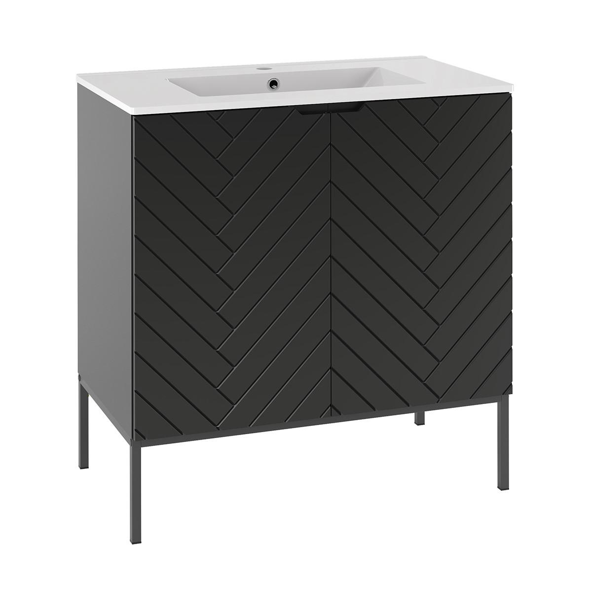 BADMÖBEL 80cm Daria 2er-Set Schwarz - Schwarz, Holzwerkstoff (80/82/45.8cm) - Petits-meubles