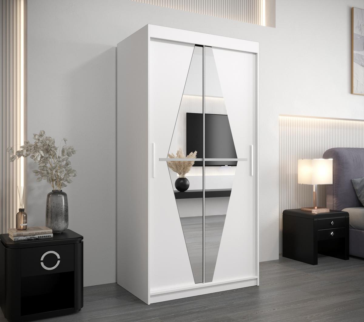 SCHWEBETÜRENSCHRANK 200/100/62 2-türig - Silberfarben/Weiß, Holz/Kunststoff (100/200/62cm) - MÖBEL KRYSPOL