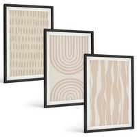 BILDER SET 3er Set - 40x60 cm Schwarzer Rahmen - Abstrakte beige Muster - Schwarz, Kunststoff (40/60cm) - TULUP