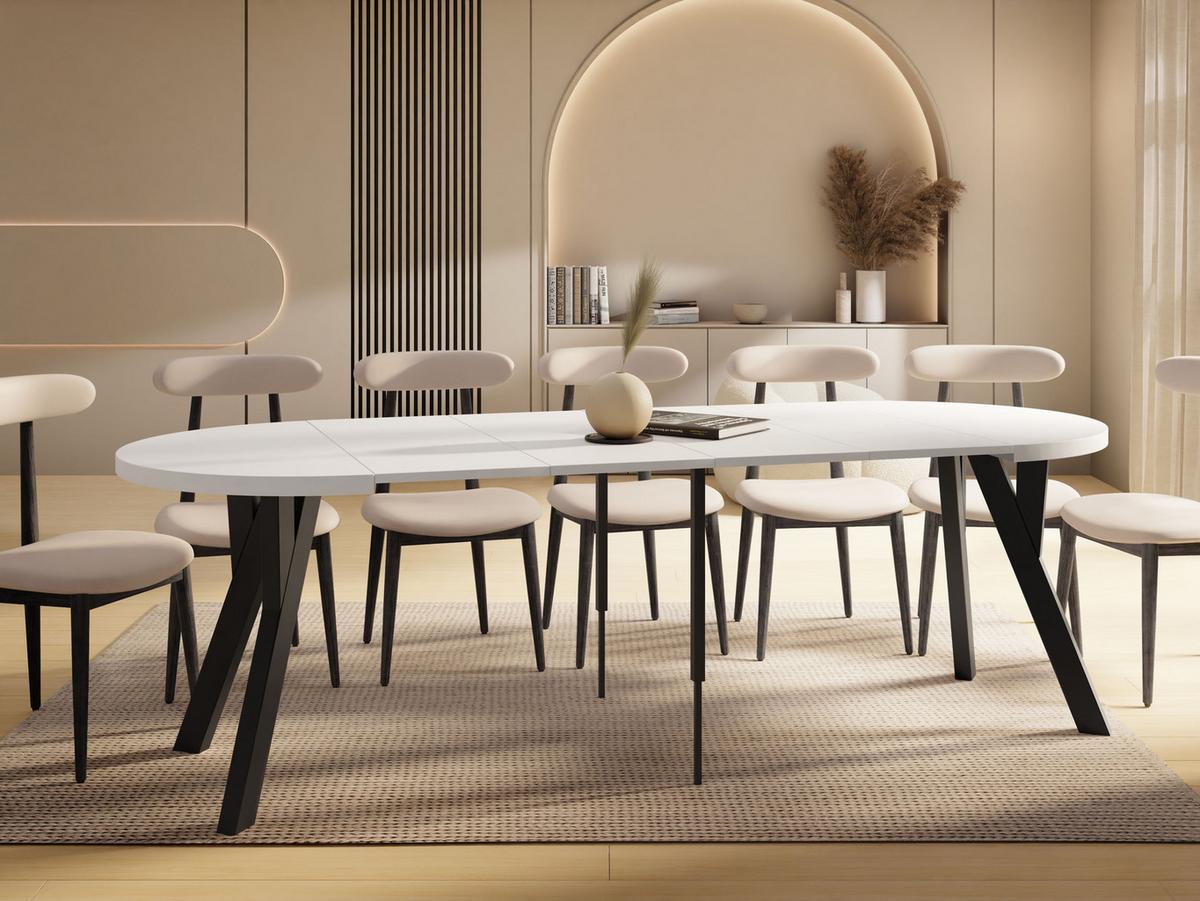 ESSTISCH Vero rund ausziehbar verlängerbar, Weiss 100-300/100/77 cm - Schwarz/Weiß, Holz/Holzwerkstoff (100/300/77cm) - WFL GROUP