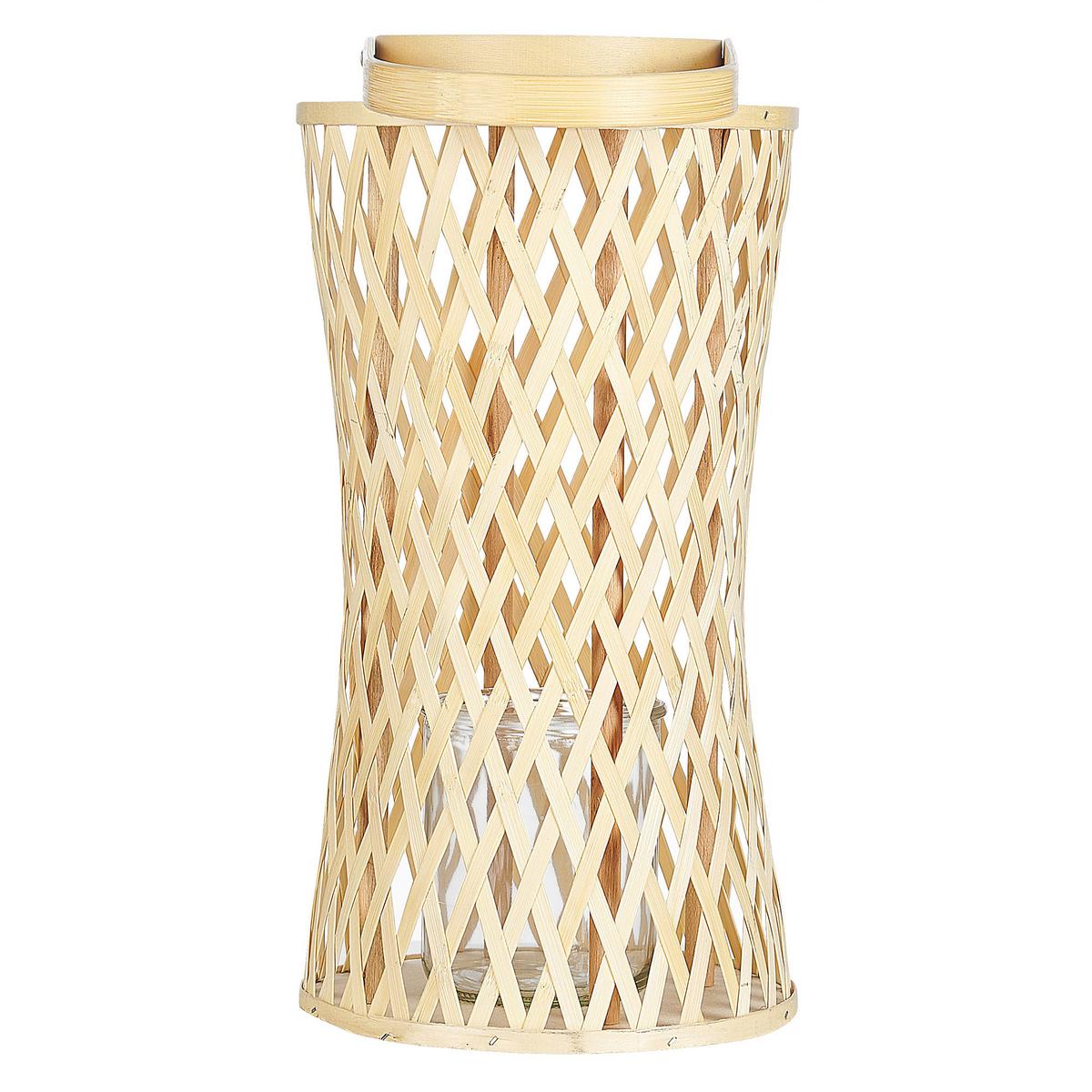 LATERNE Bambus 38 cm Naturfarben Mactan - Beige/Naturfarben, Holz (26/38/14cm) - Beliani
