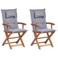 GARTENSTUHL 2er-Set Holz Grau MAUI Maui II - Blau/Schwarz, Holz (46/92/48cm) - Beliani
