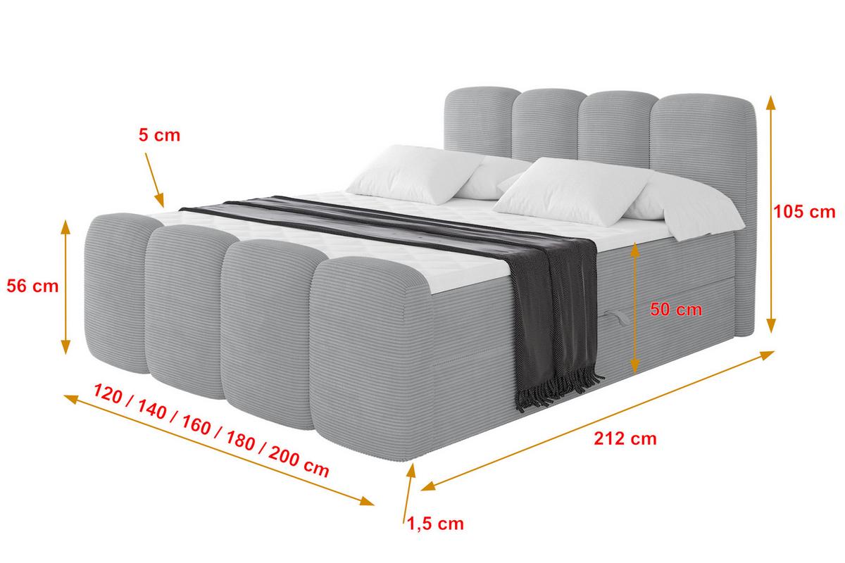 BOXBETT mit Matratze H3 - NINA-Z - 120x200 cm Grau - Silberfarben, Holzwerkstoff (120/200cm) - ALTDECOR