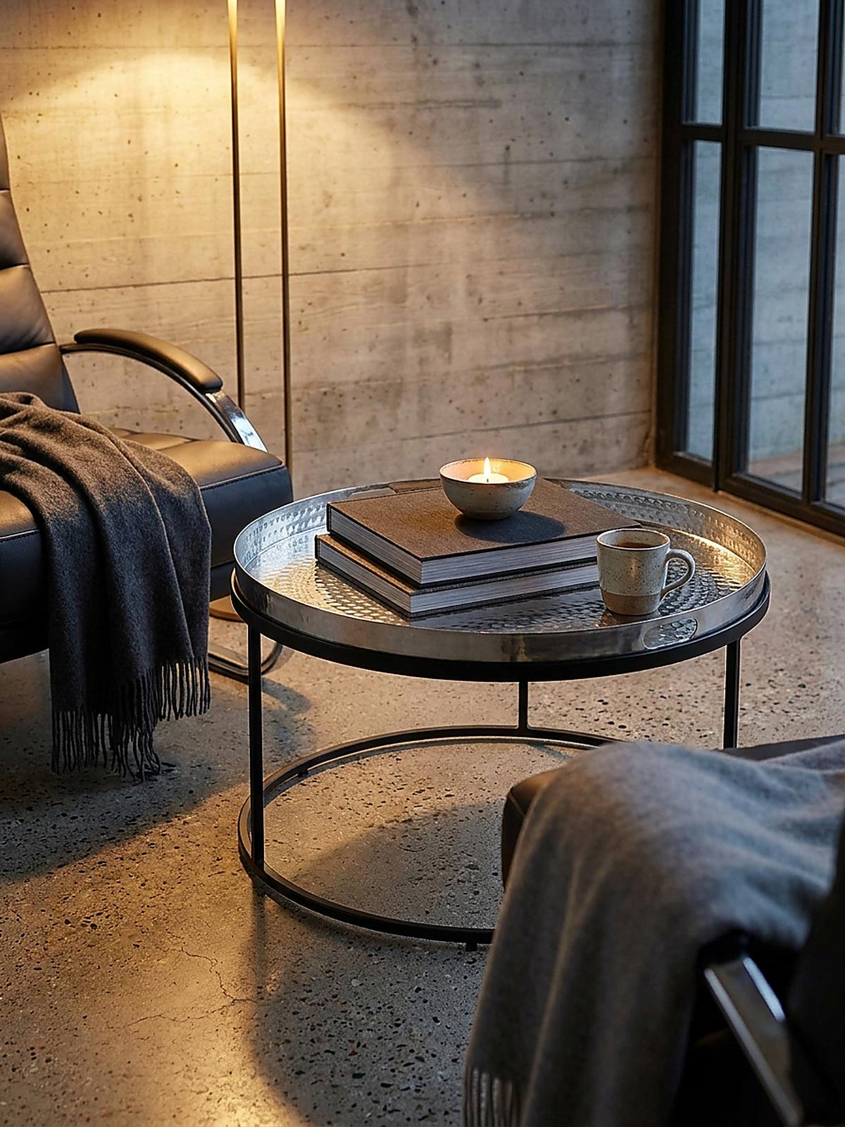 COUCHTISCH mit Hammerschlag-Struktur, abnehmbares Tablett, aus Aluminium und Eisen, Silber 62x62x36 cm - Silberfarben/Schwarz, Metall (62/62/36cm) - KADIMA DESIGN