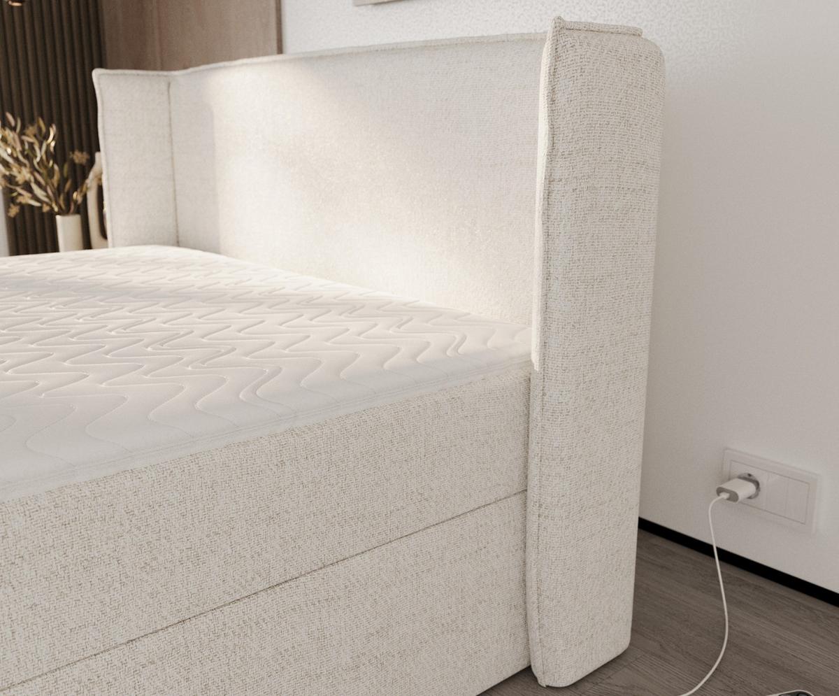 BOXBETT Viva 140/200 cm Creme im Neve Stoff - Creme/Schwarz, Holz/Holzwerkstoff (140/200cm) - AltaBeds