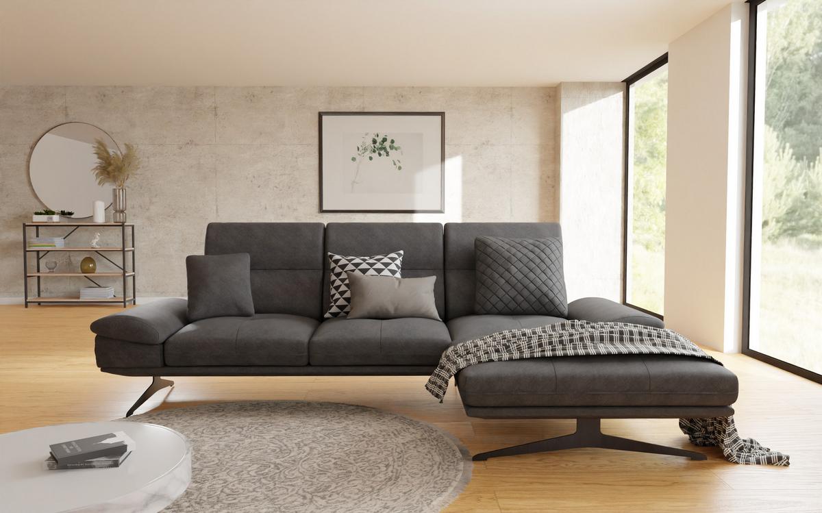 ECKSOFA Loris Schwarz Samt - Ottomane rechts - Schwarz, Holz/Textil (294/175cm) - S-Style
