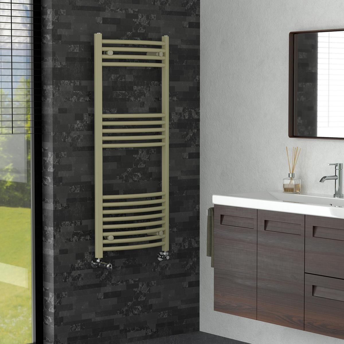 HANDTUCHHEIZKÖRPER 500 x 1200 mm Beige mit Thermostatventil Badheizkörper gebogen mit Seitenanschluss - Beige, Metall (50/120/3cm) - LuxeBath