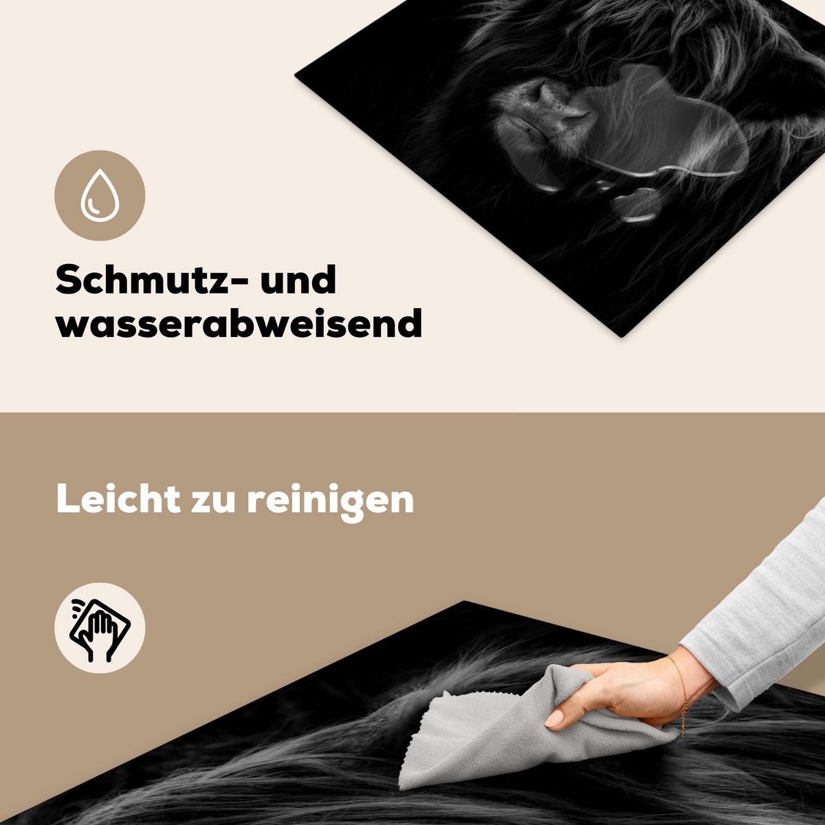 HERDABDECKPLATTE Schottischer Highlander - Kuh - Schwarz - Weiß - Tiere Abdeckung Ceranfeld 57.6x51.6 cm - Schwarz, Kunststoff (57.6/51.6/0.2cm) - MuchoWow