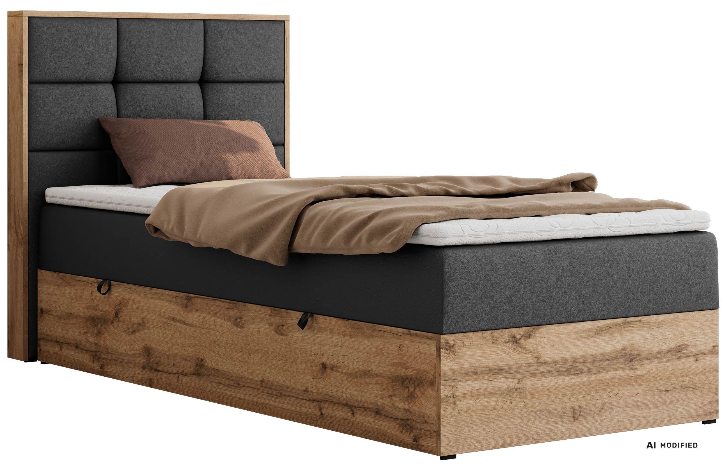 BOXBETT ALBERO 1 90/200 - Dunkelgrau Kunstleder - Topper T25 - H3 - Links - Dunkelgrau/Anthrazit, Kunststoff/Textil (90/200cm) - MKS