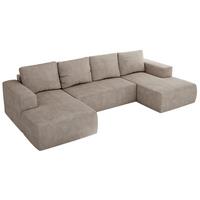 WOHNLANDSCHAFT TRENTINO U Beige Struktur - Beige/Schwarz, Kunststoff/Textil (334/91/163cm) - MKS