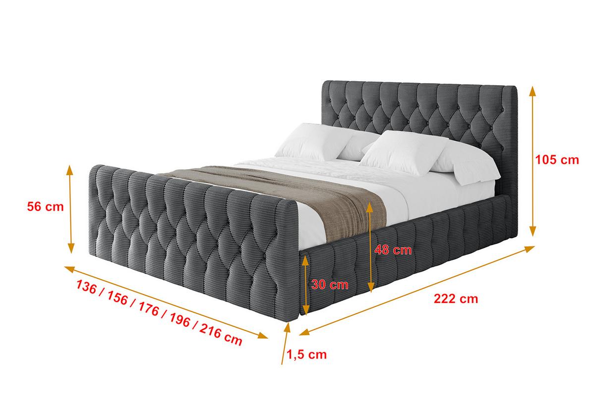 POLSTERBETT mit Bettkasten, Fußteil und Lattenrost, Boxbett mit Matratze H3/H4 - LARO-Z 180x200 Dunkelgrau - Anthrazit, Holzwerkstoff/Textil (180/200cm) - ALTDECOR