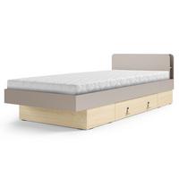 BETT Sorella 90x200 cm mit Lattenrost und Bettkasten-Schublade, mit Matratze 26 cm, Porcini + Eiche Mavelie - Eichefarben/Cappuccino, Leder/Holzwerkstoff (90/200cm) - Beautysofa