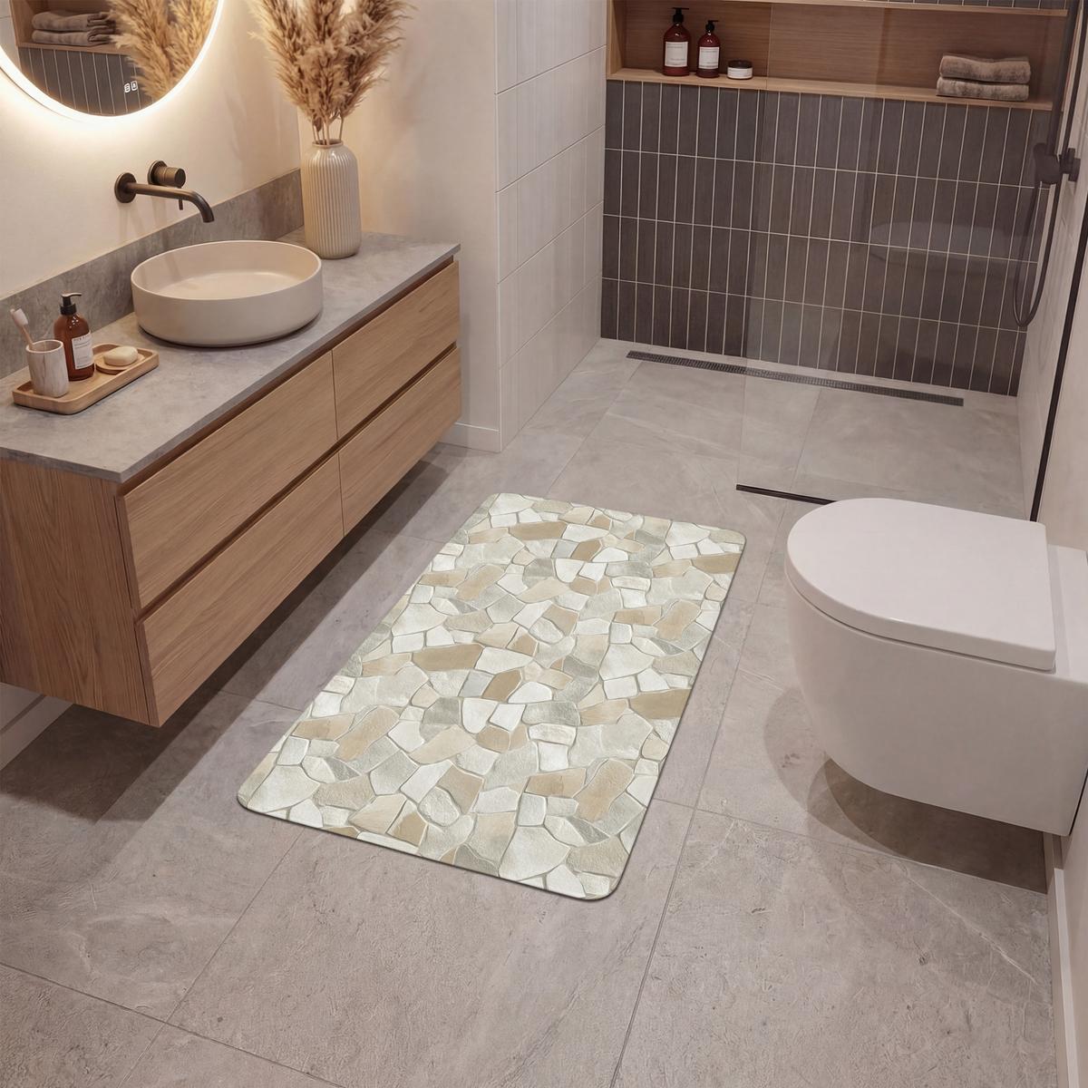 BADEMATTE Mosaik - Steine - Beige 60x90 cm - Beige/Creme, Textil (60/90cm) - OnlyWow