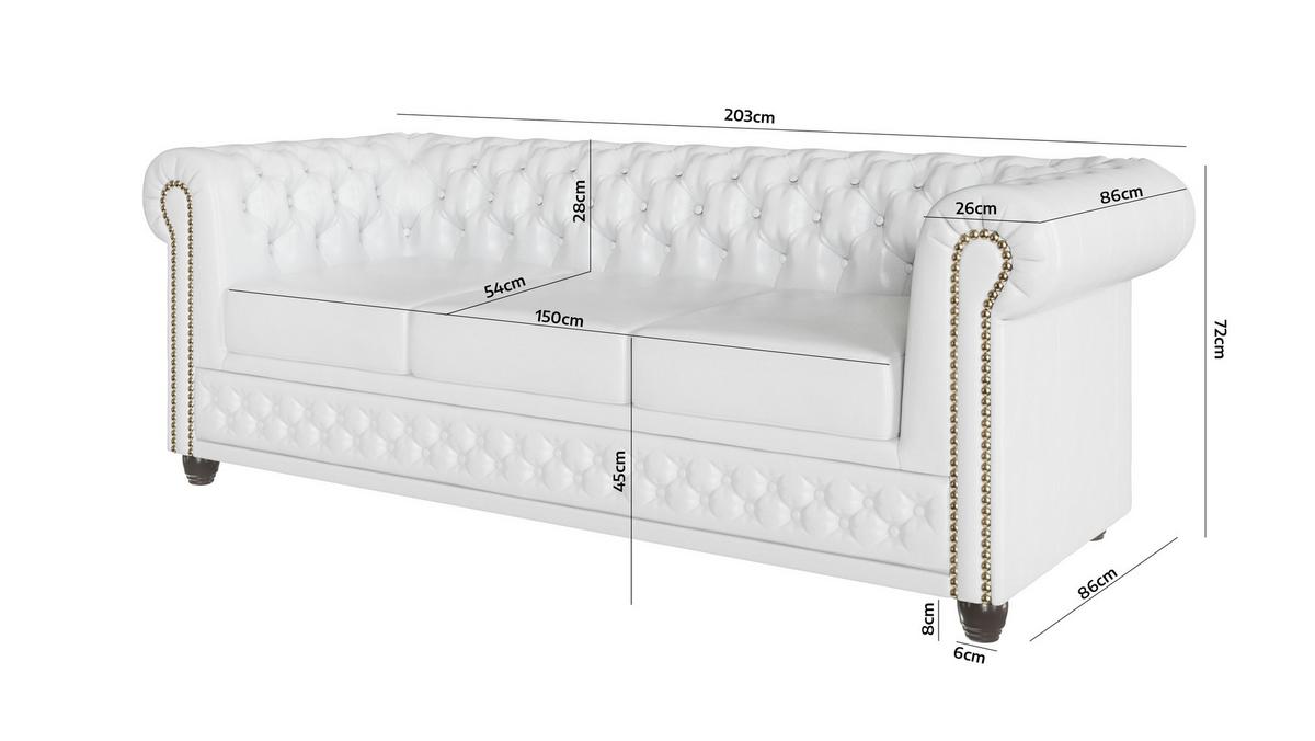 CHESTERFIELD-SOFA 3-sitzer mit Schlaffunktion Morin Weiß vegan Leder - Weiß/Braun, Holz/Textil (203/72/86cm) - S-Style Möbel