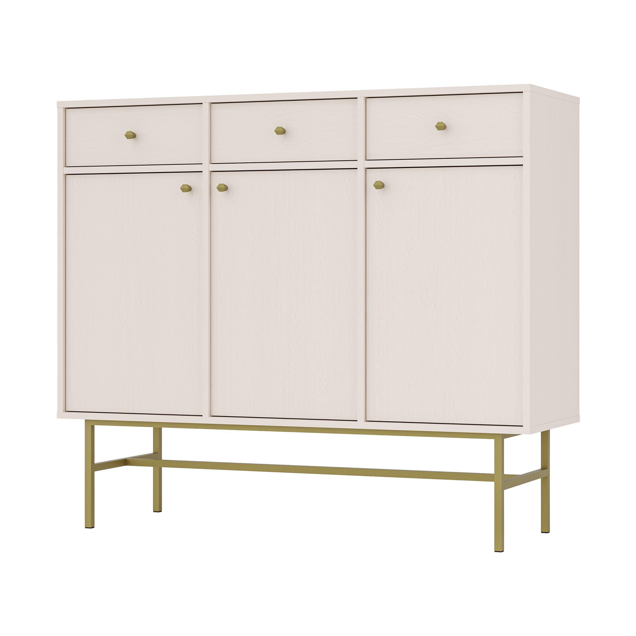 KOMMODE TORINO 125/108/41 cm mit 3 Schubladen 3 Türen Beige - Beige, Holzwerkstoff (125/108/41cm) - MASSENO