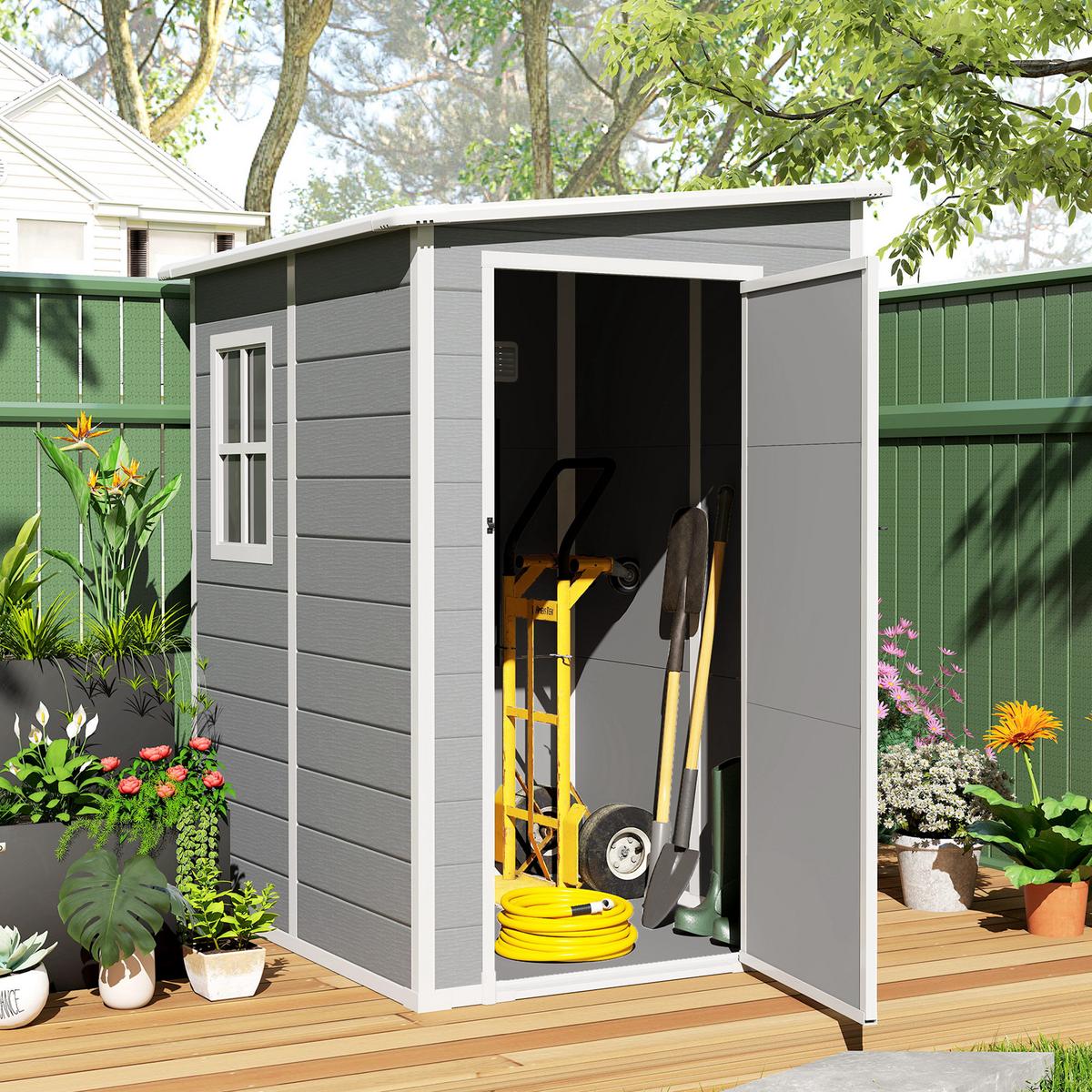 GERÄTEHAUS 1,54m³, Gartenhaus mit Pultdach, 122 x 149 x 192/177 cm Gartenschrank - Grau, Metall (149/192/122cm) - Outsunny