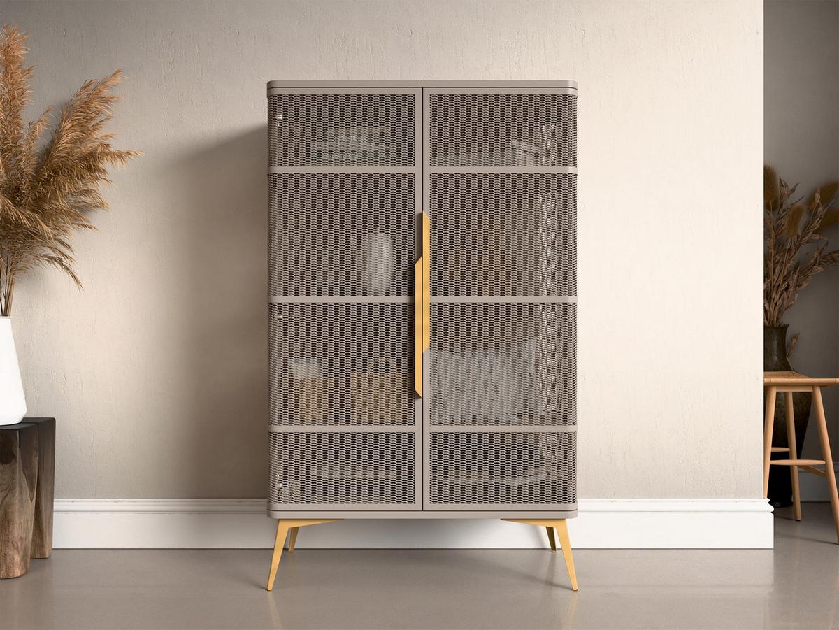 VITRINE Modera - Kaschmir/Goldfarben, Holzwerkstoff/Metall (90/145/40cm) - MIRJAN24