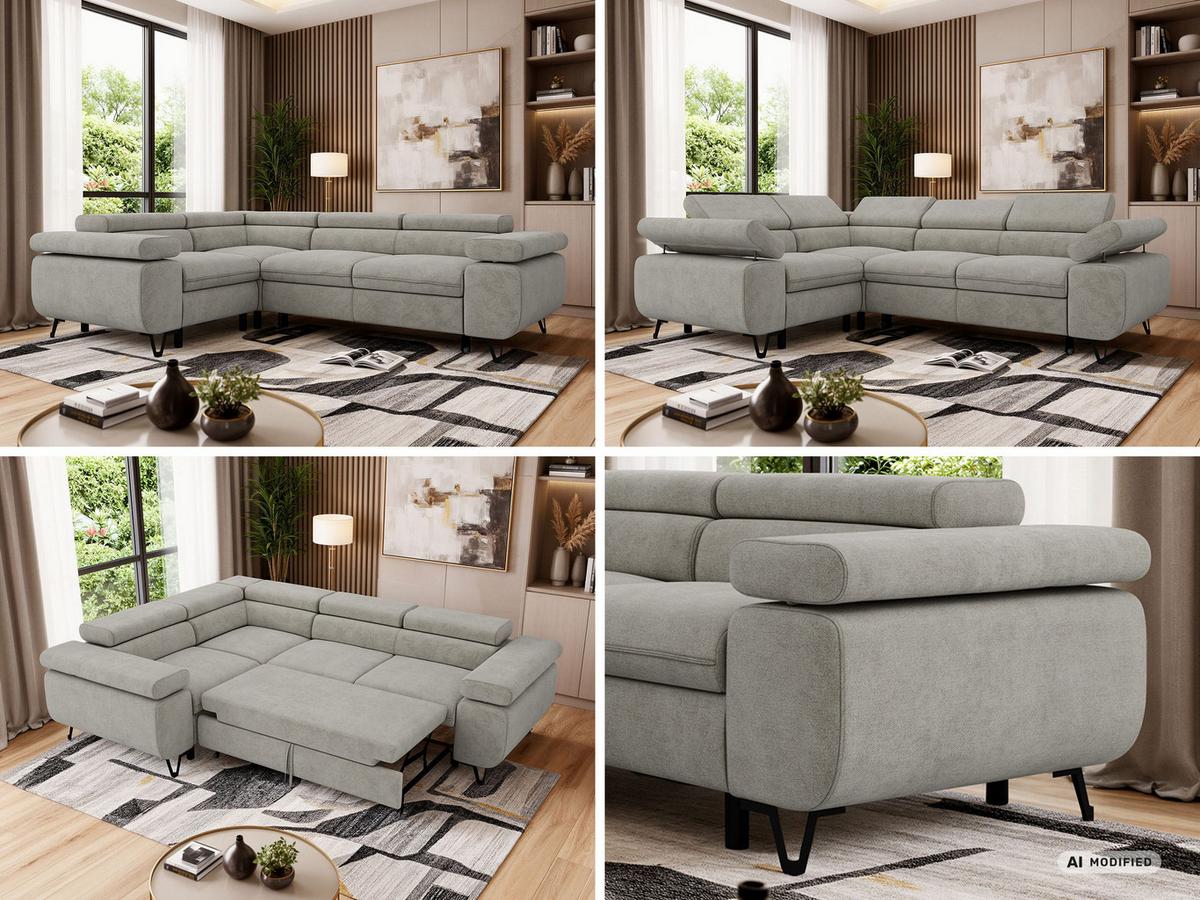 ECKSOFA FALCO L - Hellgrau Stukture - Links Seite - Hellgrau/Schwarz, Textil/Metall (197/268cm) - MKS