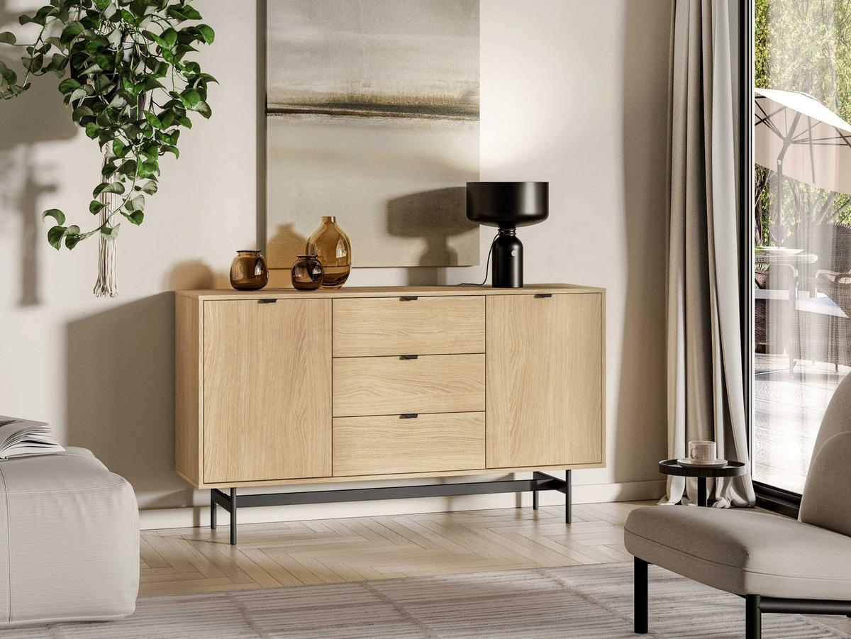 SIDEBOARD Heggers Eiche Mavelie 150 cm - Eichefarben/Schwarz, Holzwerkstoff/Metall (150/85/40cm) - Selsey