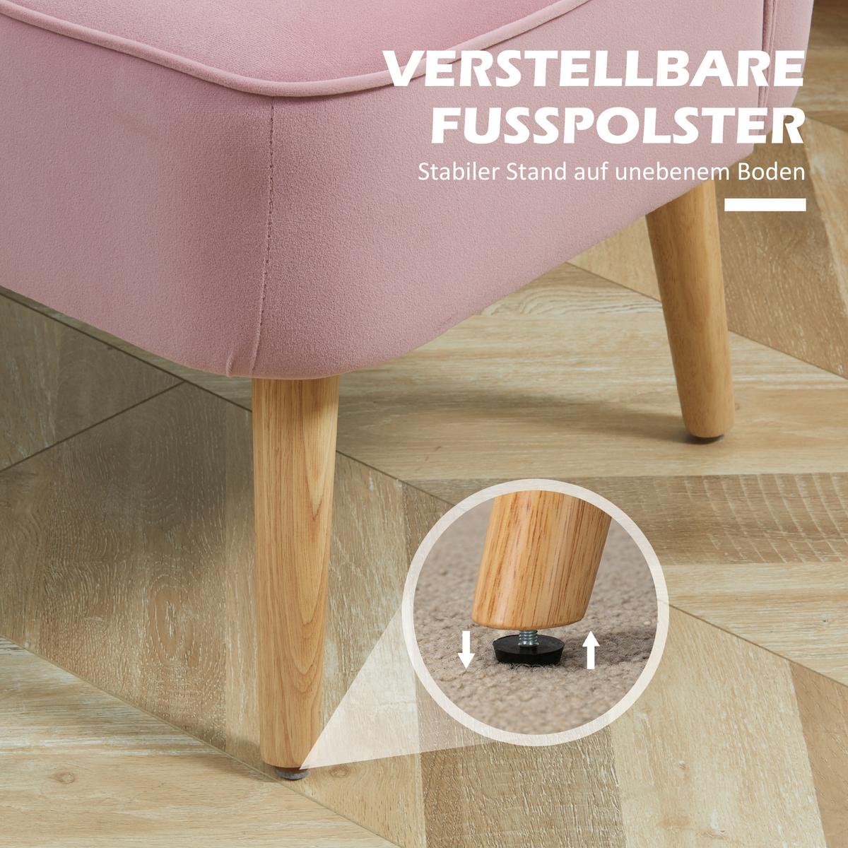 SOFA 2-Sitzer mit verstellbaren Fußpolster Pink - Rosa/Naturfarben, Holz/Textil (56.5/77/117cm) - HOMCOM