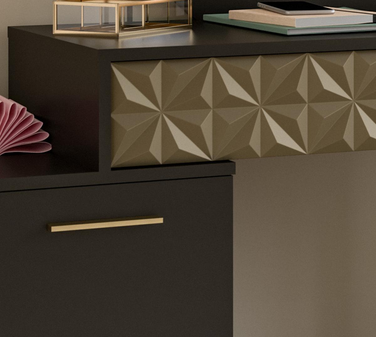 SCHMINKTISCH schwarz, Gold 117 cm mit Spiegel - Goldfarben/Schwarz, Holzwerkstoff/Kunststoff (117/137/42cm) - Inn.Furn
