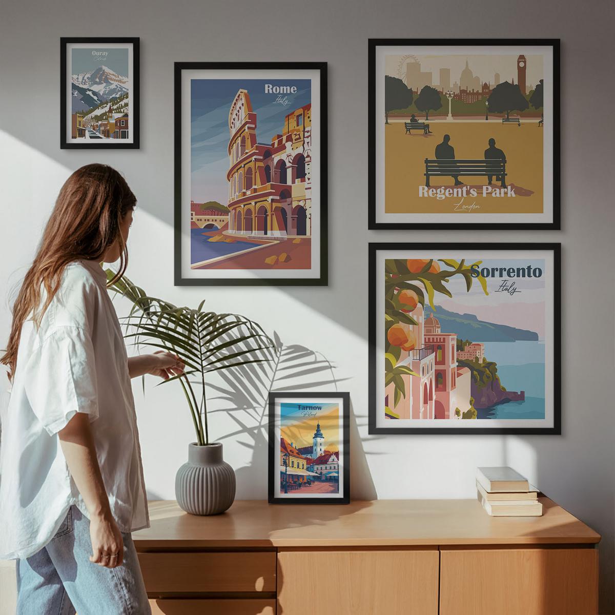 BILDER SET 5er Set - 50x50 cm & 20x30 cm & 40x60 cm Schwarzer Rahmen - Boho-Papaya-Fruchtmuster - Schwarz, Kunststoff (40/60cm) - TULUP