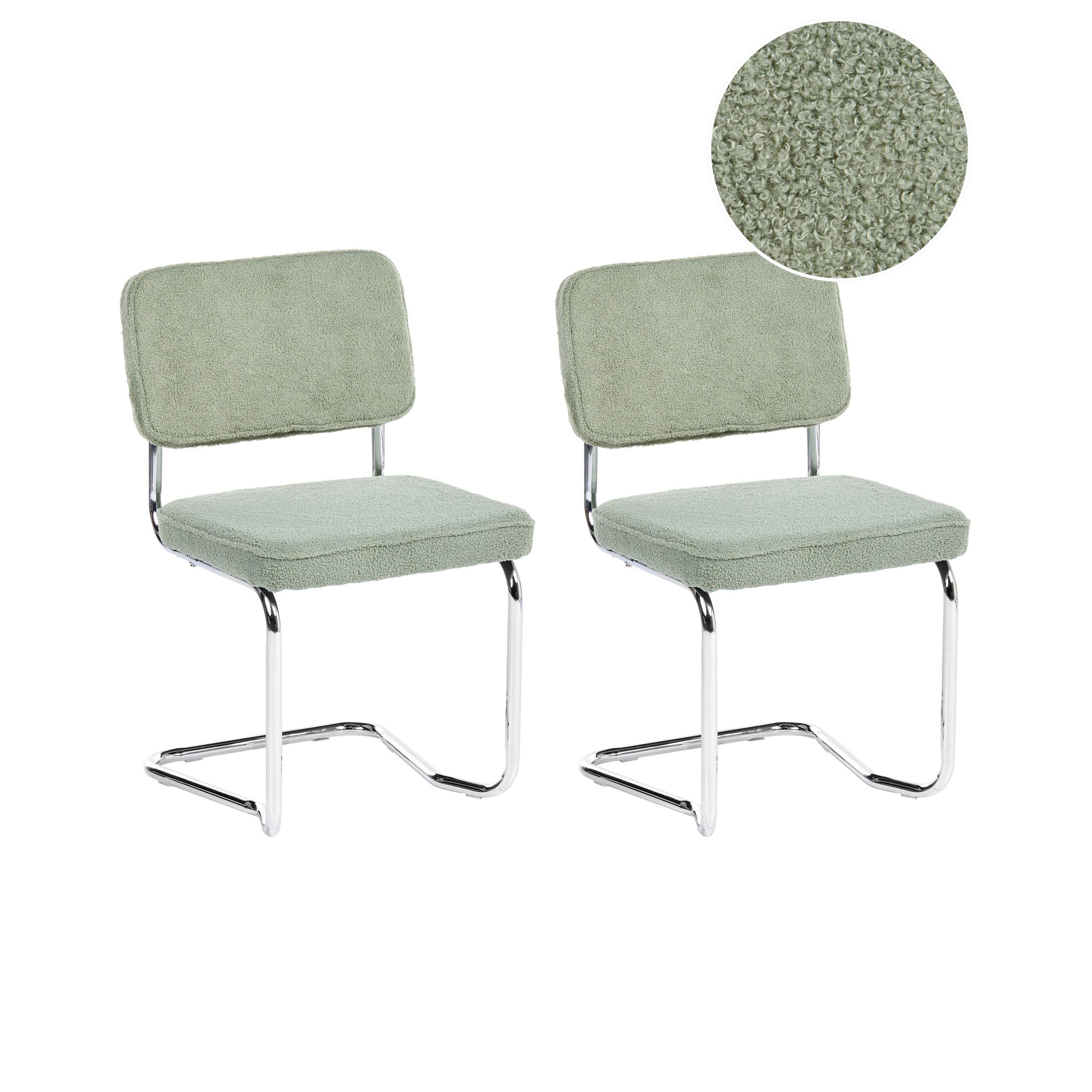 ESSZIMMERSTUHL 2er-Set Bouclé Hellgrün Irwin - Hellgrün, Textil (50/85/53cm) - Beliani