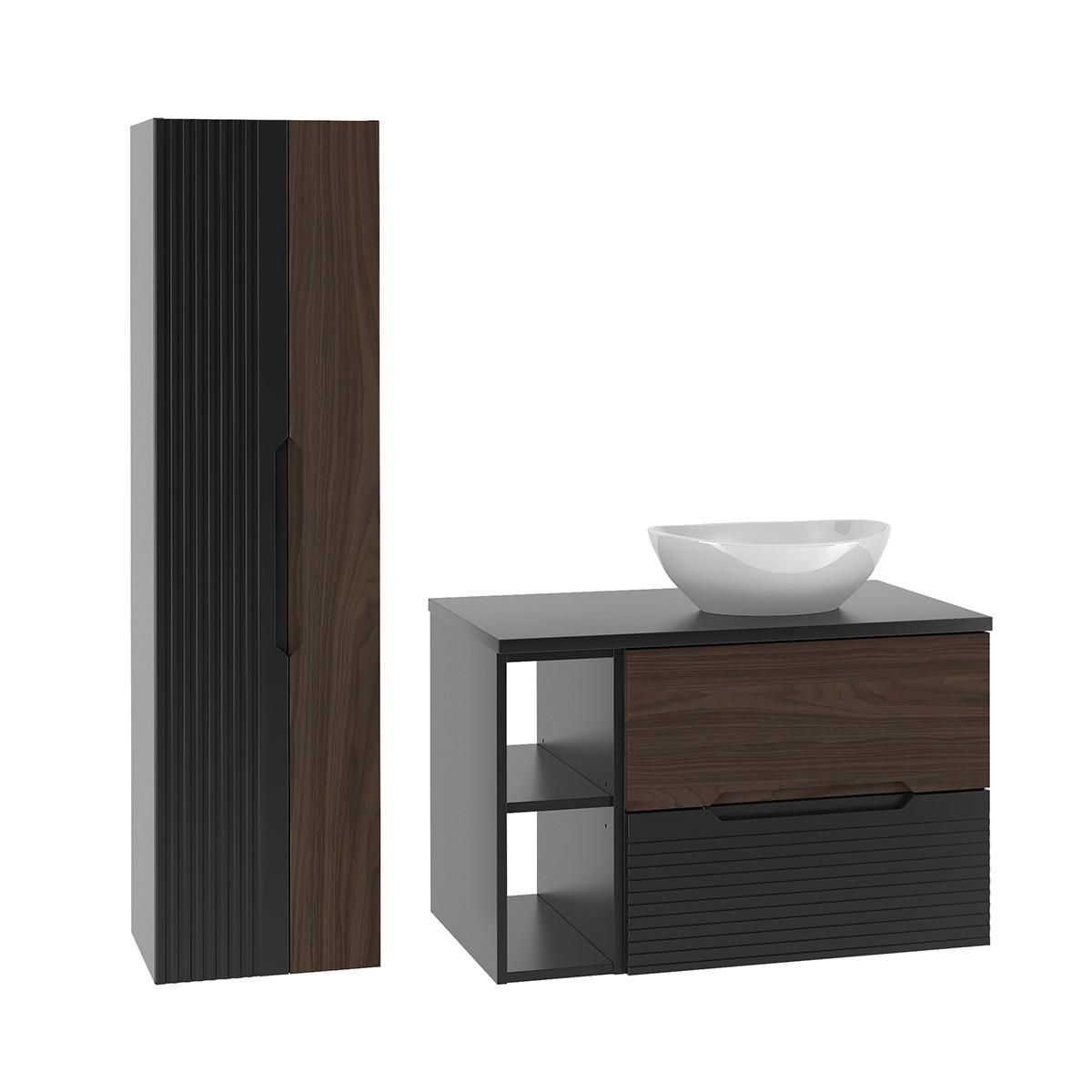 BADMÖBEL 80.6cm Sylla 2er-Set Schwarz und Holz - Schwarz, Holzwerkstoff (80.6/52.2/45.8cm) - Petits-meubles
