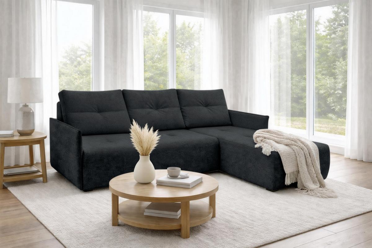 ECKSOFA L Form Damascus Schwarz 212/143/88 cm Rechts mit Schlaffunktion - Schwarz, Kunststoff/Textil (212/143cm) - AX Living