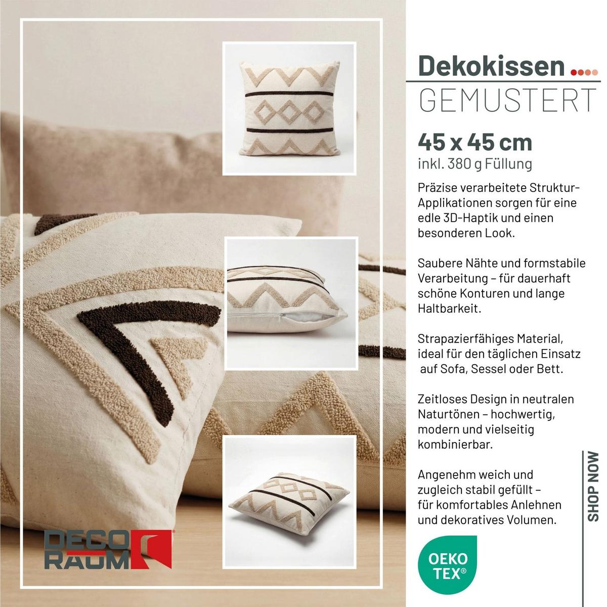 DEKOKISSEN Tribal Pattern Beige 45x45 cm mit Füllung - Beige/Multicolor, Textil (45/45cm) - Deco-Raum
