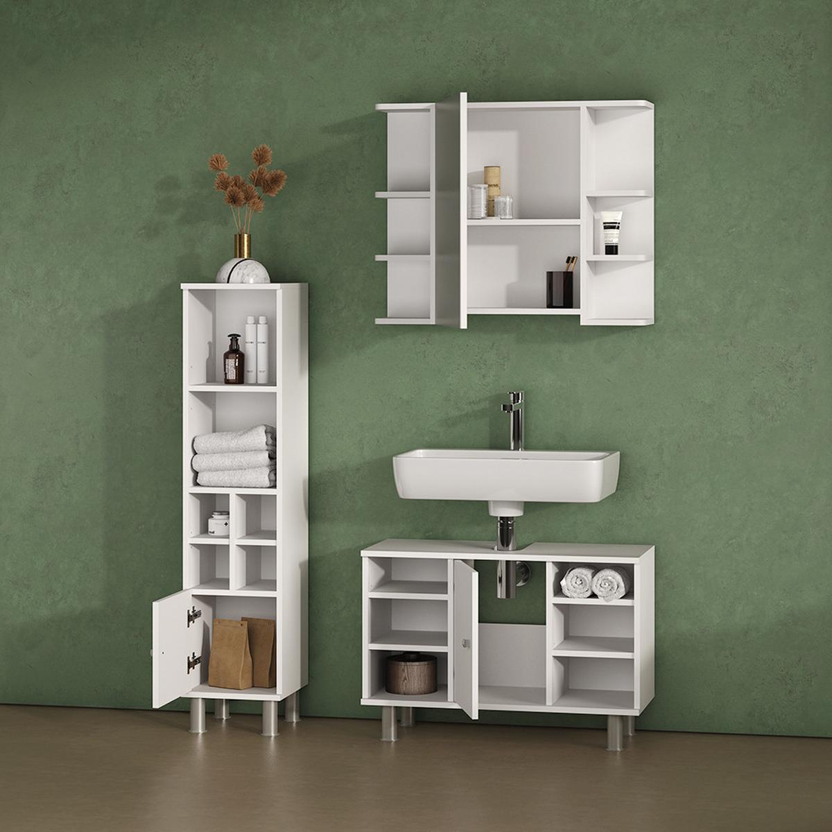 WASCHBECKENUNTERSCHRANK Fucino Weiß 80 x 54 cm - Weiß, Holzwerkstoff (80/54/32cm) - Livinity®