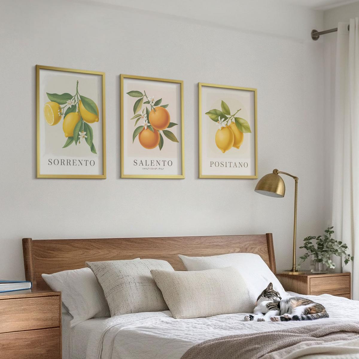 BILDER SET 3er Set - 40x60 cm Goldrahmen - Amalfi-Zitronen und -Orangen - Goldfarben, Kunststoff (40/60cm) - TULUP