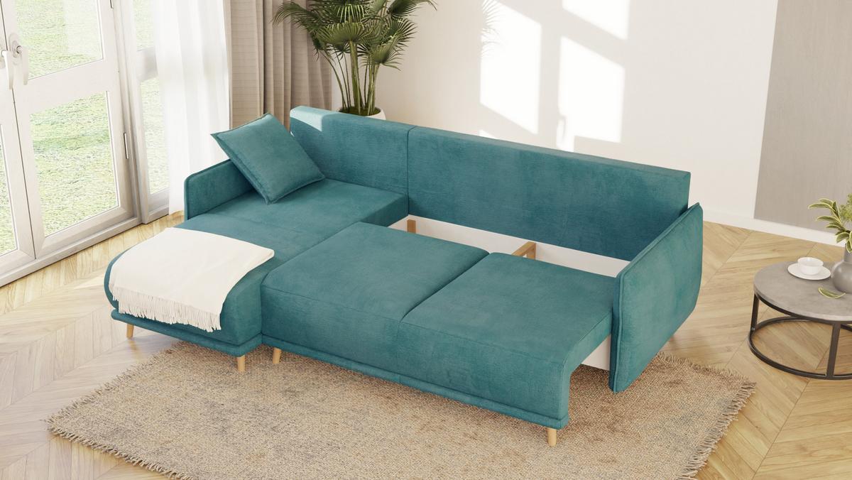 ECKSOFA Chroma Türkis Luxusmicrofaser - Türkis/Braun, Holz/Textil (238/170cm) - S-Style Möbel