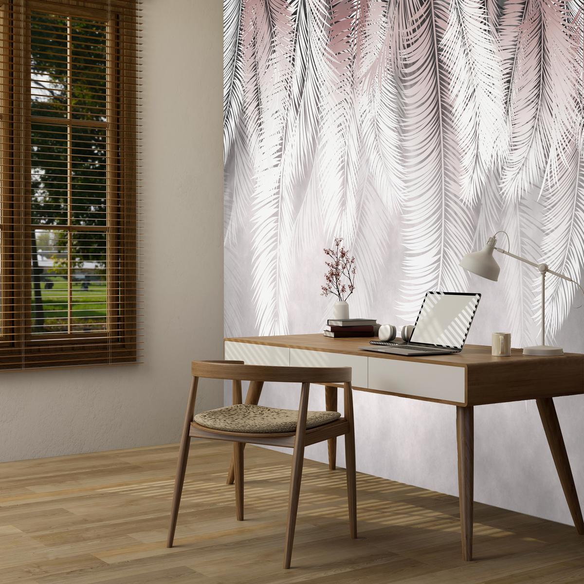 FOTOTAPETE für Esszimmer Große Palmenblätter Boho Beige 100x70 - Violett/Rosa, Papier (100/70cm) - Muralo