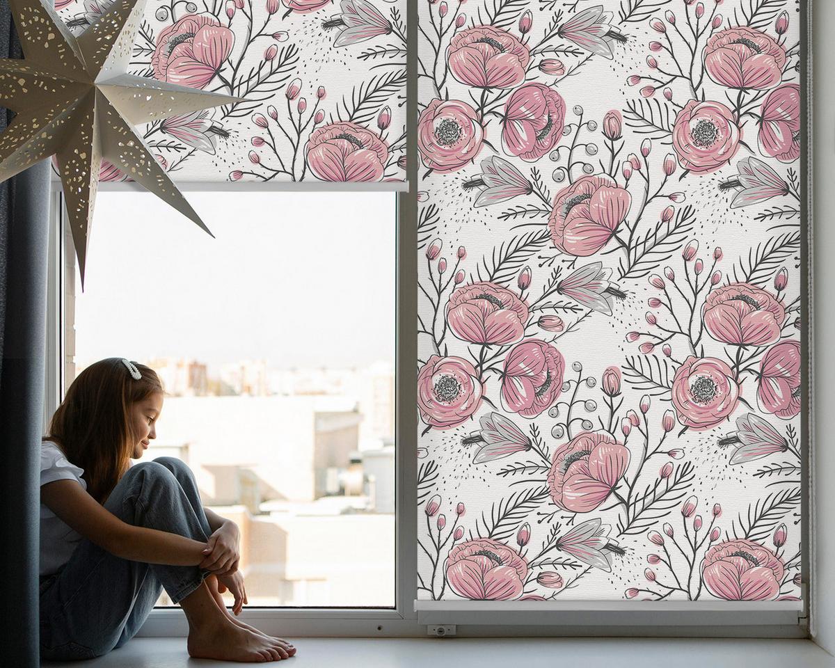 INNENROLLO - Fensterrollo - Rollo - 150x140 cm - Blütenknospen von einem Baum - Pink, Kunststoff (150/140/0.5cm) - TULUP