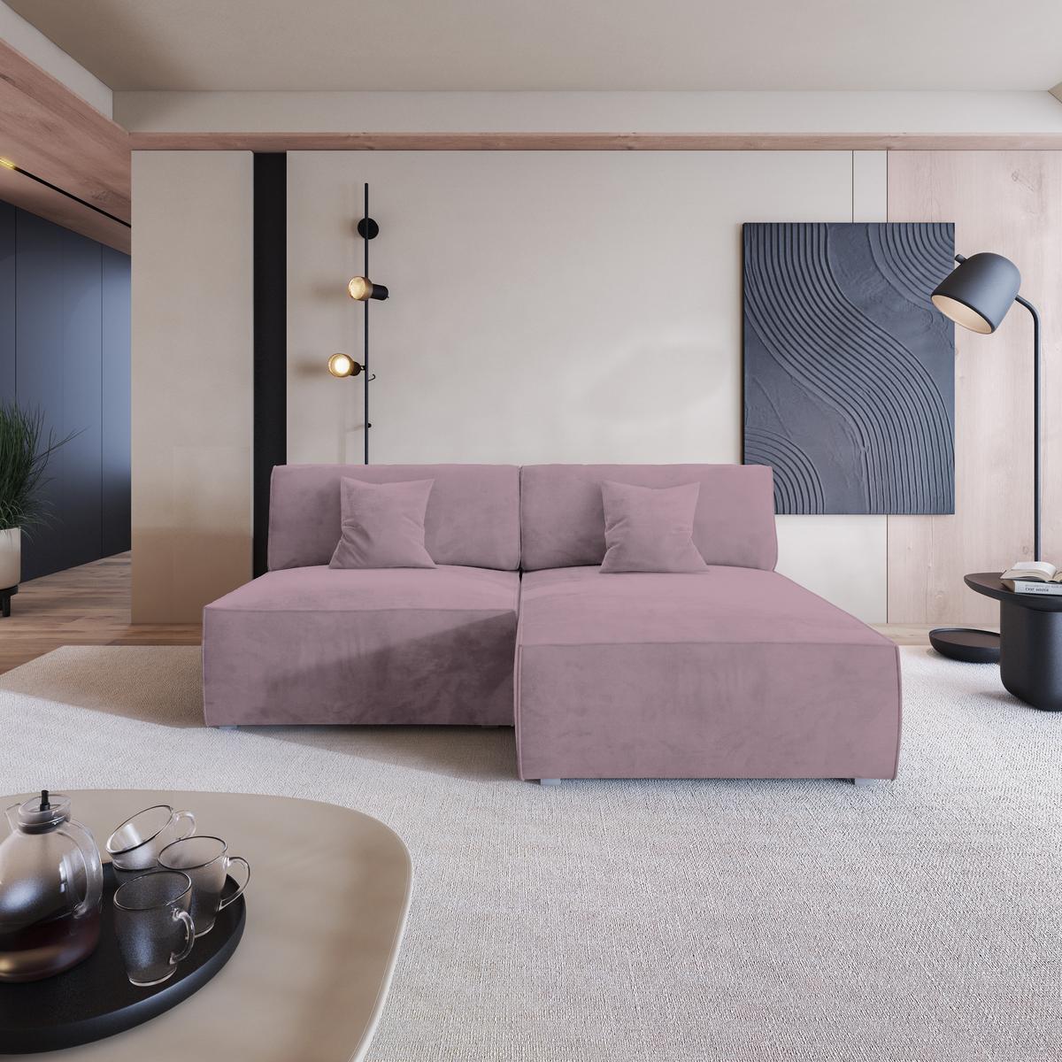 ECKSOFA FIORO M Lila Velours-Stoff mit Schlaffunktion - Lila/Grau, Holz/Kunststoff (204/148cm) - MASSENO