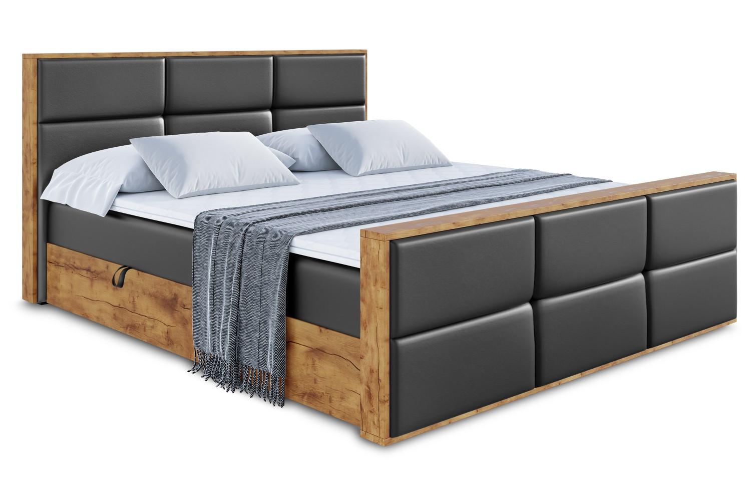 BOXBETT mit Matratze H4 und Lattenrost - LOLLI1-Z - 200x200 - Schwarz Kunstleder - Schwarz, Holzwerkstoff (200/200cm) - ALTDECOR
