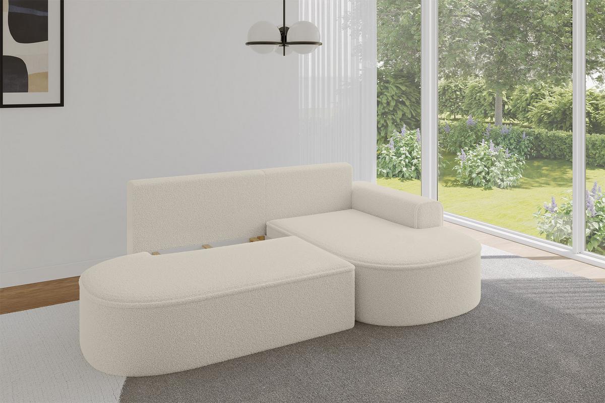 ECKSOFA mit Schlaffunktion und Bettkasten Ottomane Rechts MARI-L1-S - 283x167x73 cm Beige Bouclé - Beige/Schwarz, Holzwerkstoff/Kunststoff (167/283cm) - ALTDECOR