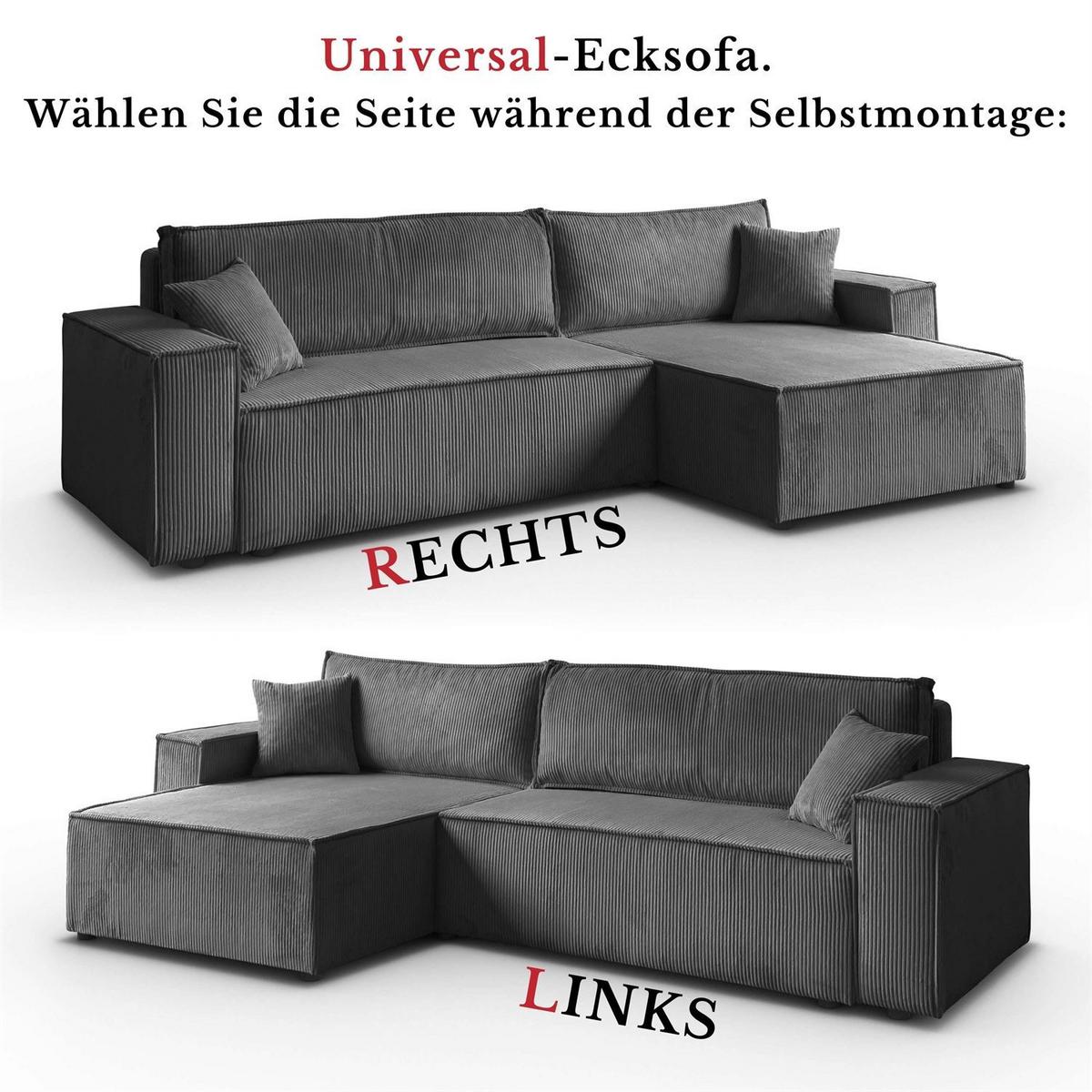 GEPOLSTERTES Ecksofa CARLOS L, Poso 60 - Grau, Textil (247/143cm) - Lookway