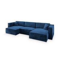 WOHNLANDSCHAFT SARMO M Blau Velours-Stoff mit Schlaffunktion - Blau/Grau, Holz/Kunststoff (347/70/148cm) - MASSENO