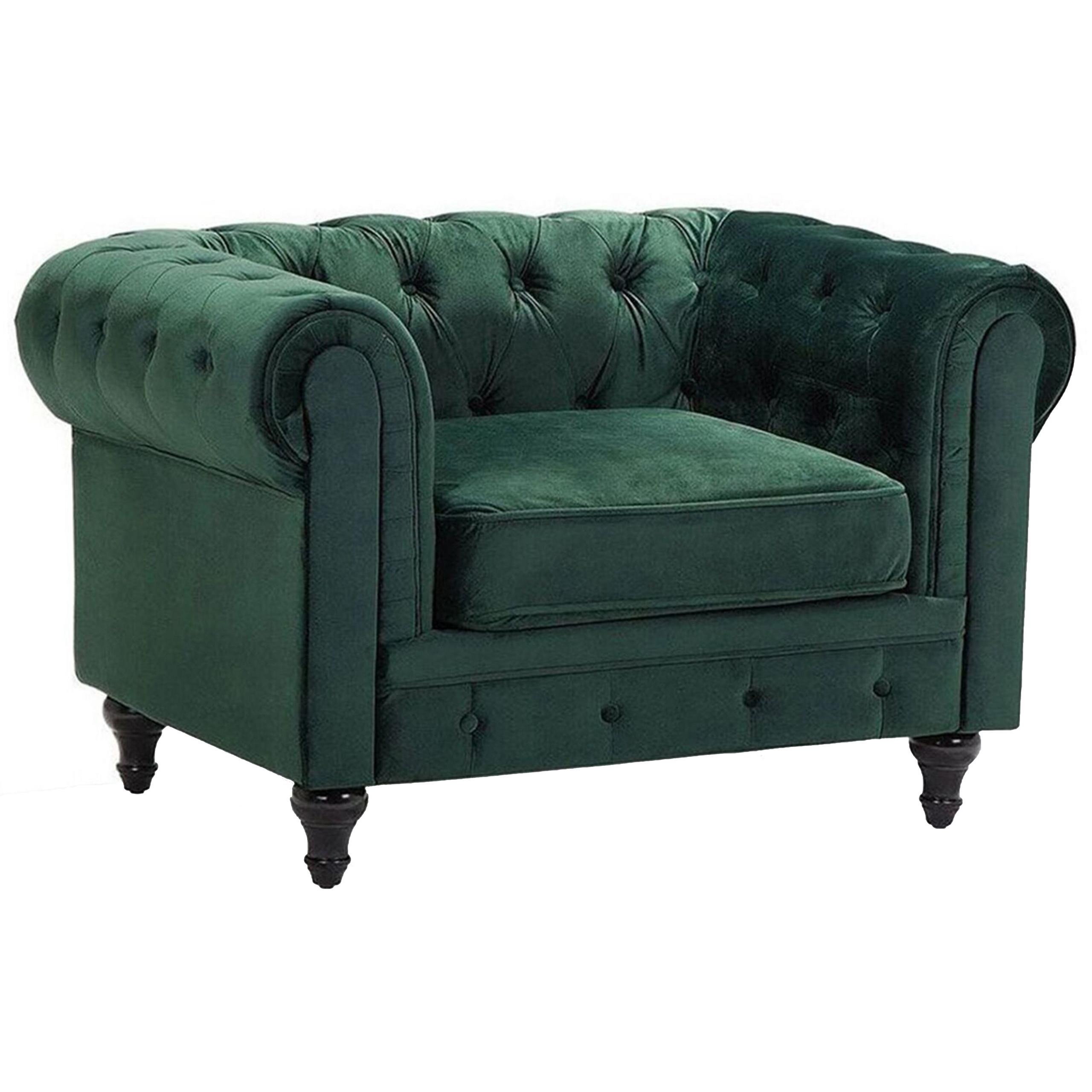 SESSEL Samtstoff grün Chesterfield - Dunkelbraun/Grün, Textil (110/70/75cm) - Beliani