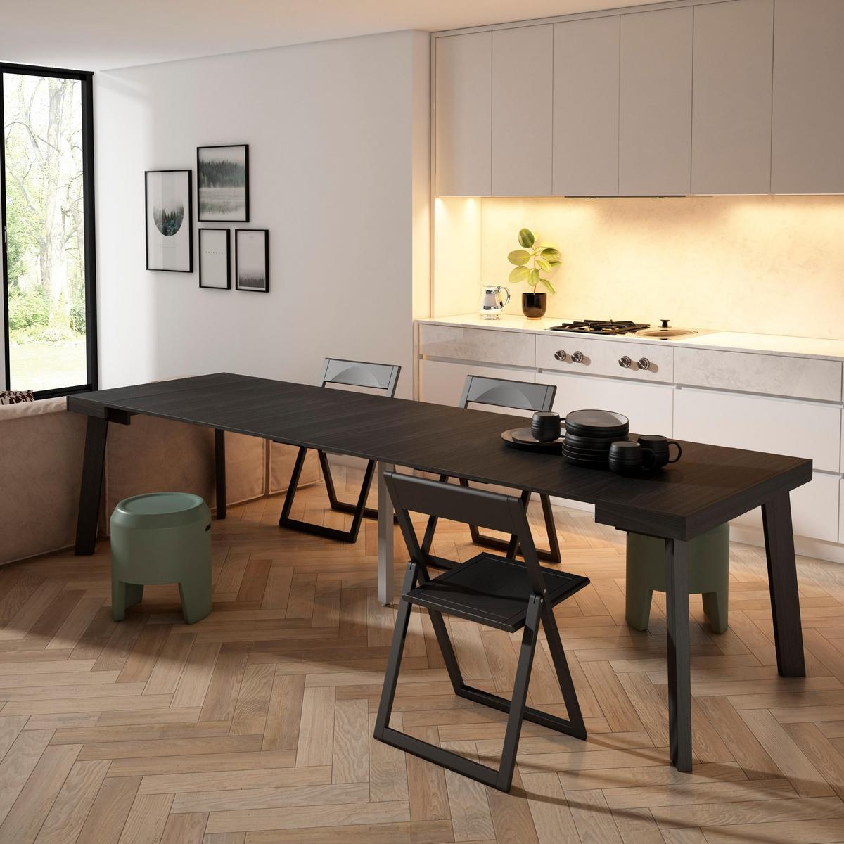 ESSTISCH ausziehbar 58 bis 302cm, für 14 Gäste, schwarz, 58/90/73cm - Schwarz, Holzwerkstoff (90/302/73cm) - Skraut Home