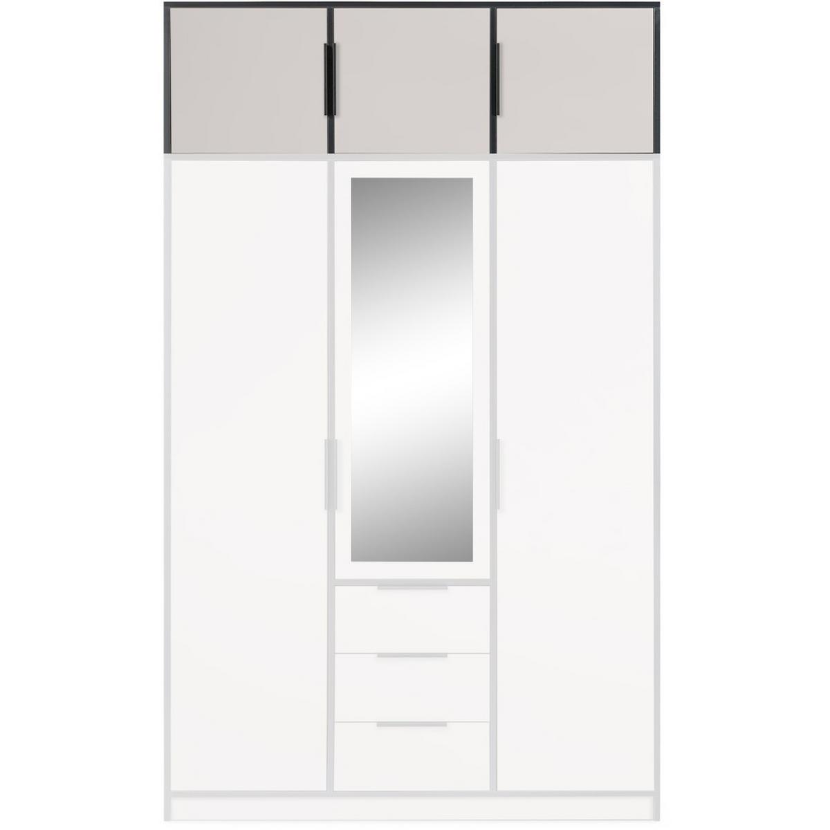 DREHTÜRENSCHRANK Livo mit 3 Türen und 3 Schubladen, mit Schrankaufsatz, kaschmir+schwarz, 150 cm - Kaschmir/Schwarz, Holzwerkstoff (150/245/57cm) - Beautysofa