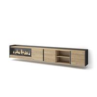 LOWBOARD, Eiche und Schwarz, 315/35/50cm, Kamin mit Feuereffekt XXL - Eichefarben, Holzwerkstoff (315/50/35cm) - Skraut Home